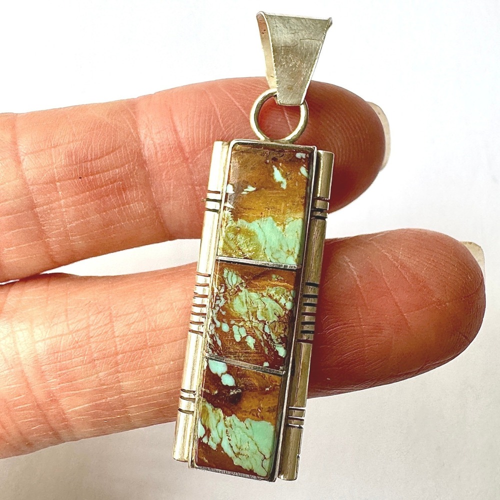 Navajo Inlay Pendant #8 Mine Turquoise Sterling 1.75in Signed Francisco Native